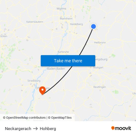 Neckargerach to Hohberg map