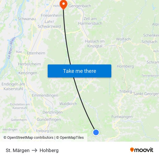 St. Märgen to Hohberg map