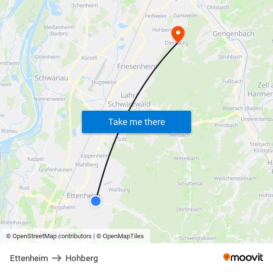 Ettenheim to Hohberg map