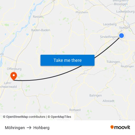 Möhringen to Hohberg map