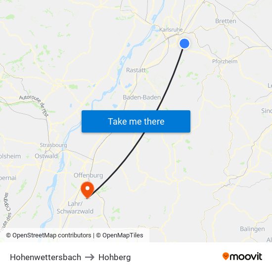 Hohenwettersbach to Hohberg map