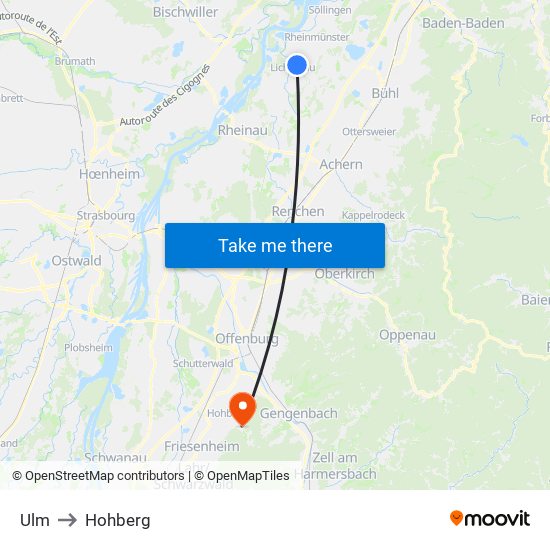 Ulm to Hohberg map