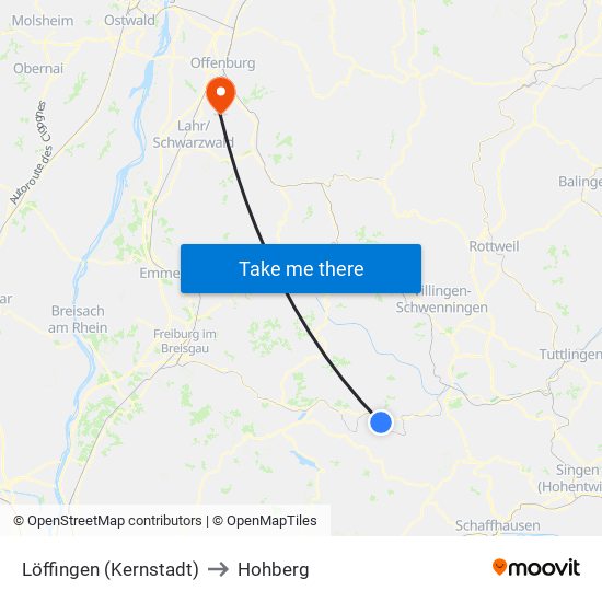 Löffingen (Kernstadt) to Hohberg map