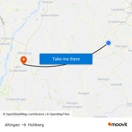 Altingen to Hohberg map