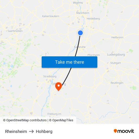 Rheinsheim to Hohberg map