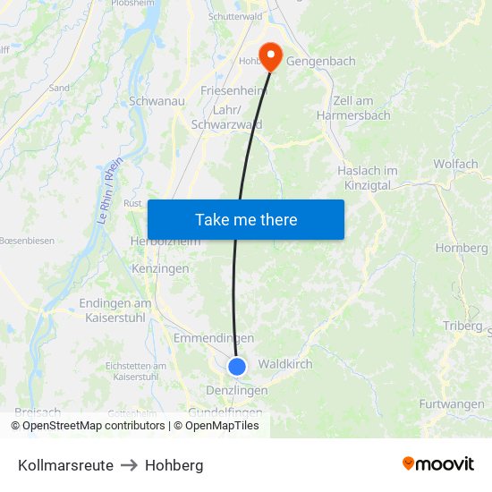 Kollmarsreute to Hohberg map