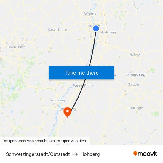 Schwetzingerstadt/Oststadt to Hohberg map