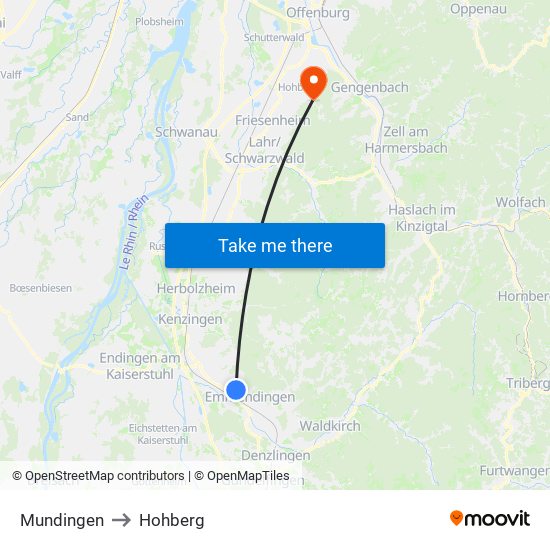 Mundingen to Hohberg map