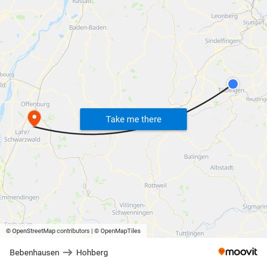 Bebenhausen to Hohberg map