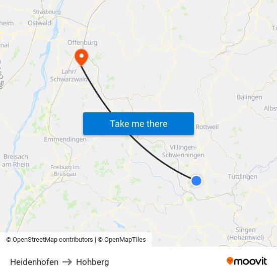 Heidenhofen to Hohberg map