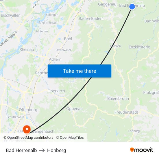 Bad Herrenalb to Hohberg map