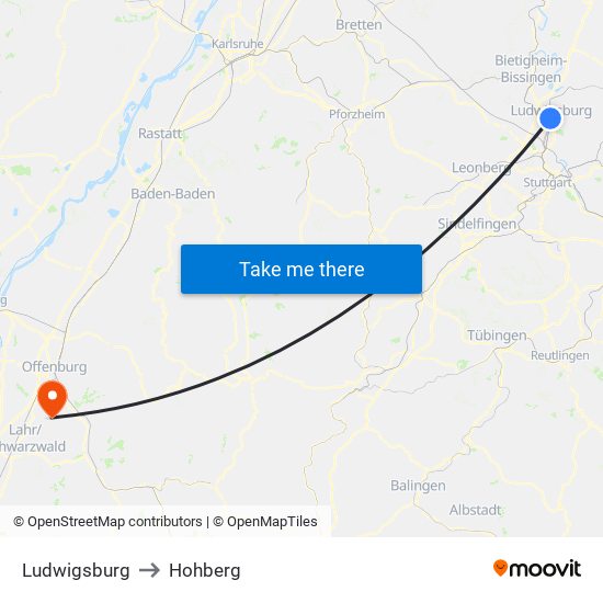 Ludwigsburg to Hohberg map