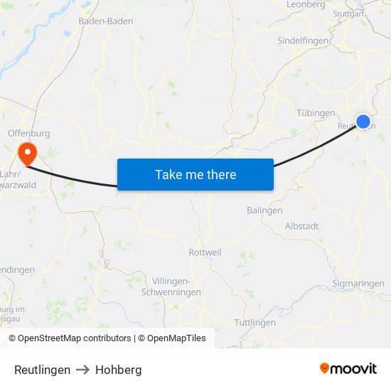 Reutlingen to Hohberg map