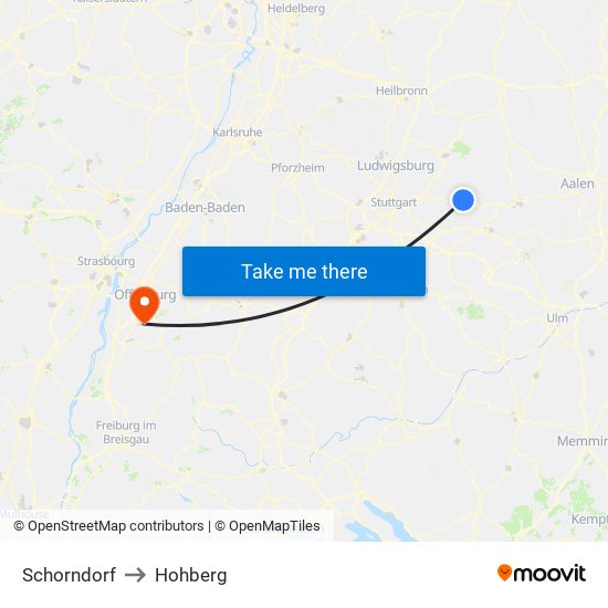 Schorndorf to Hohberg map