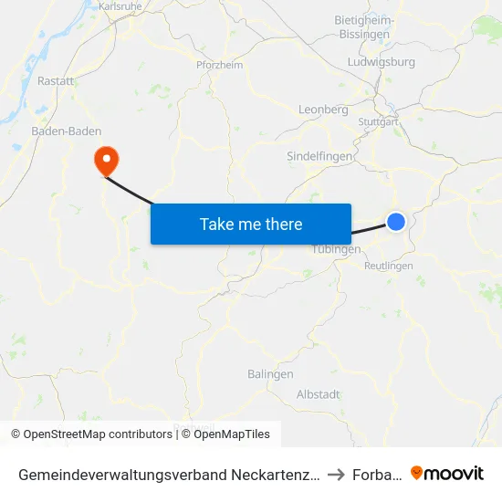 Gemeindeverwaltungsverband Neckartenzlingen to Forbach map