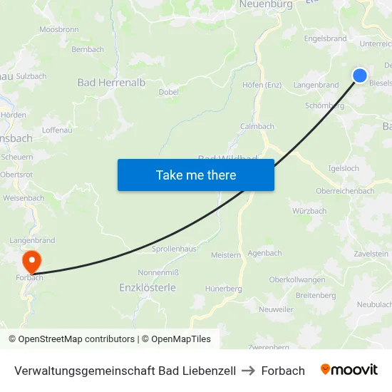 Verwaltungsgemeinschaft Bad Liebenzell to Forbach map