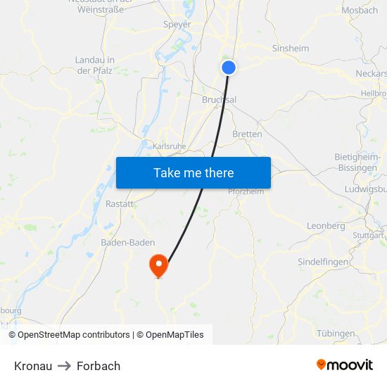 Kronau to Forbach map