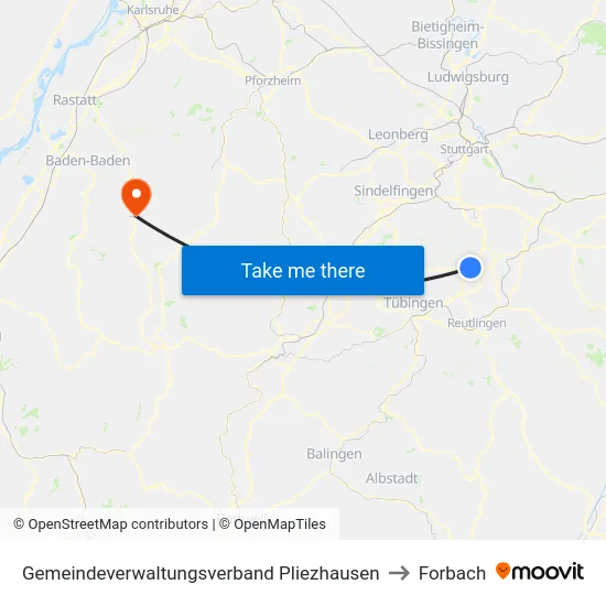 Gemeindeverwaltungsverband Pliezhausen to Forbach map