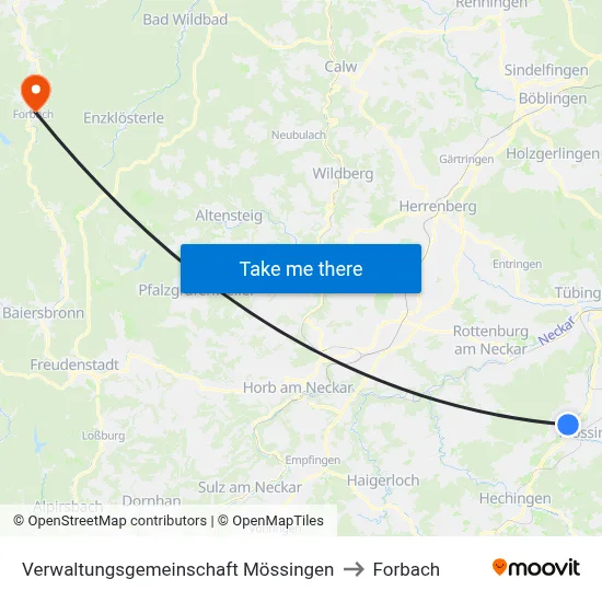 Verwaltungsgemeinschaft Mössingen to Forbach map