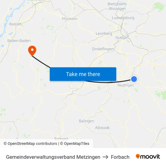 Gemeindeverwaltungsverband Metzingen to Forbach map