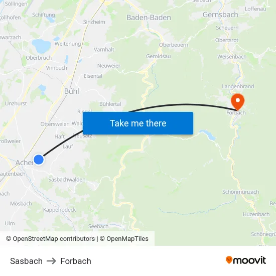 Sasbach to Forbach map