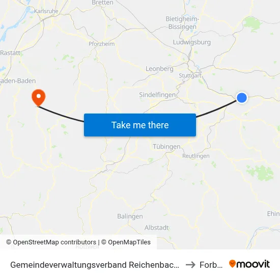 Gemeindeverwaltungsverband Reichenbach An Der Fils to Forbach map