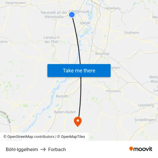 Böhl-Iggelheim to Forbach map