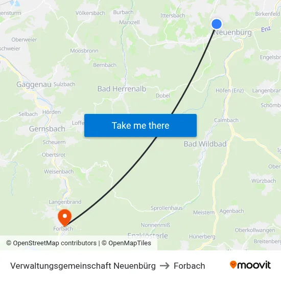 Verwaltungsgemeinschaft Neuenbürg to Forbach map