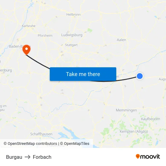 Burgau to Forbach map