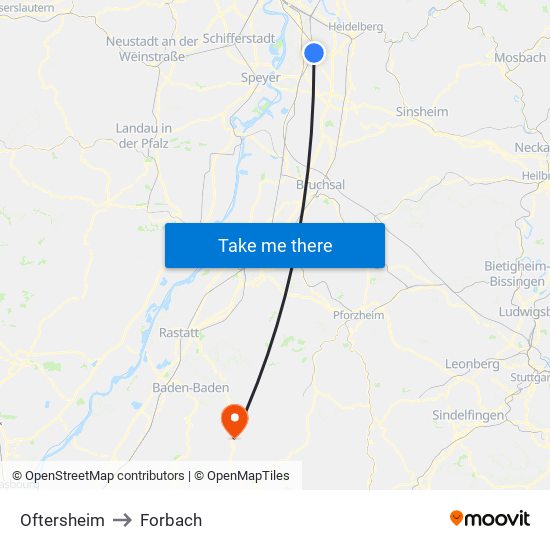 Oftersheim to Forbach map