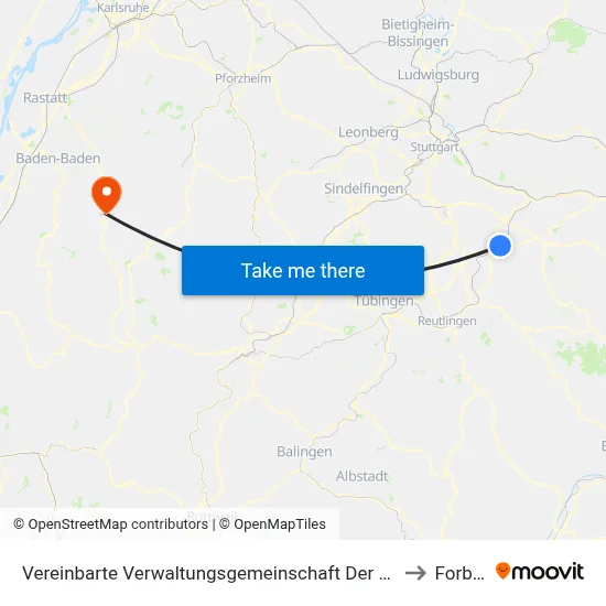 Vereinbarte Verwaltungsgemeinschaft Der Stadt Nürtingen to Forbach map