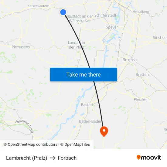 Lambrecht (Pfalz) to Forbach map