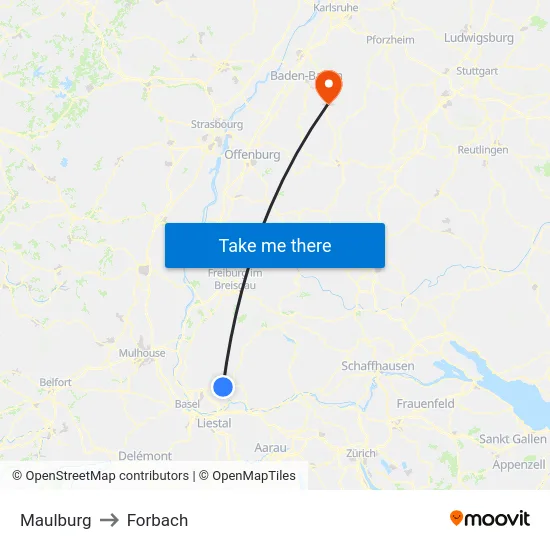 Maulburg to Forbach map