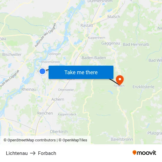 Lichtenau to Forbach map