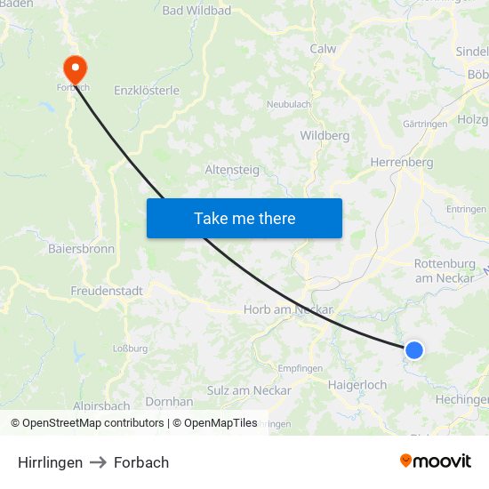 Hirrlingen to Forbach map