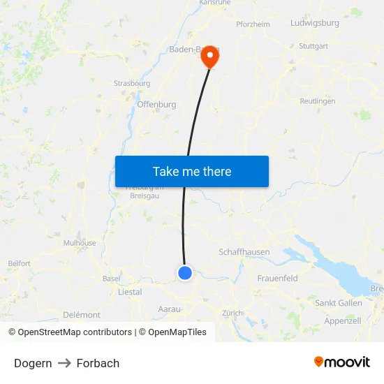 Dogern to Forbach map