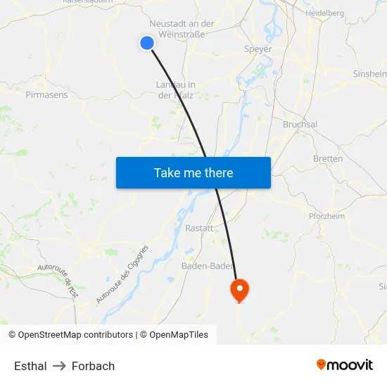 Esthal to Forbach map