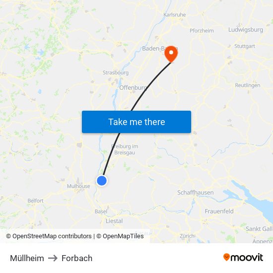 Müllheim to Forbach map