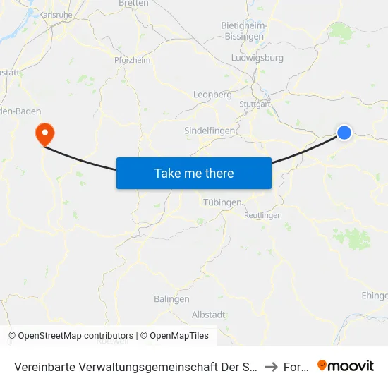 Vereinbarte Verwaltungsgemeinschaft Der Stadt Ebersbach An Der Fils to Forbach map