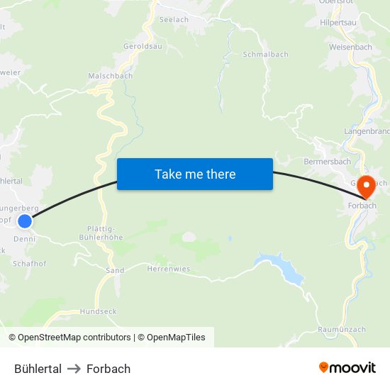 Bühlertal to Forbach map