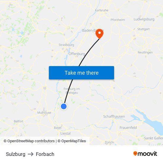 Sulzburg to Forbach map