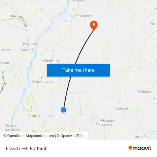 Elzach to Forbach map
