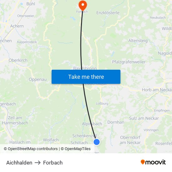 Aichhalden to Forbach map