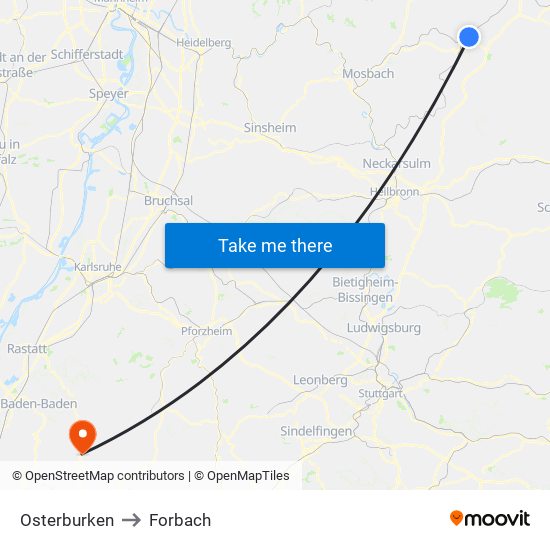 Osterburken to Forbach map