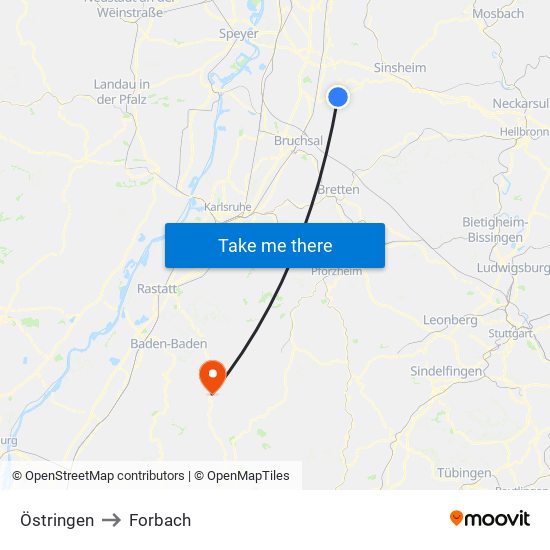 Östringen to Forbach map