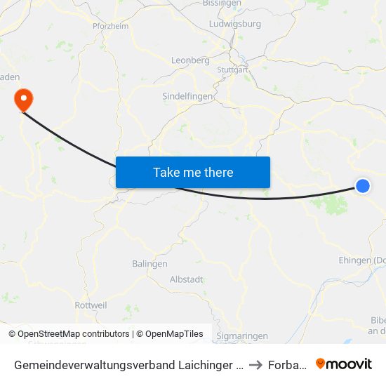 Gemeindeverwaltungsverband Laichinger Alb to Forbach map