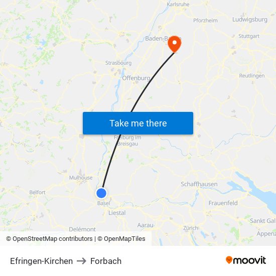 Efringen-Kirchen to Forbach map