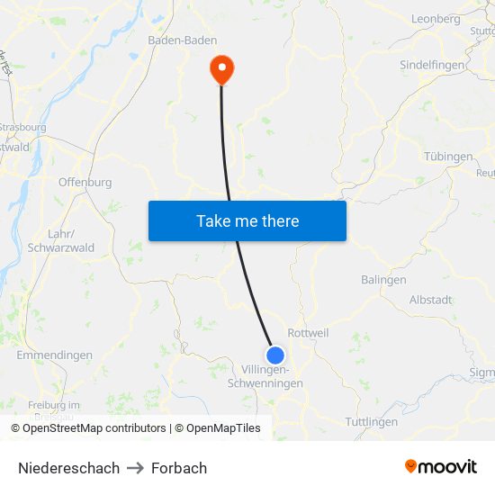 Niedereschach to Forbach map