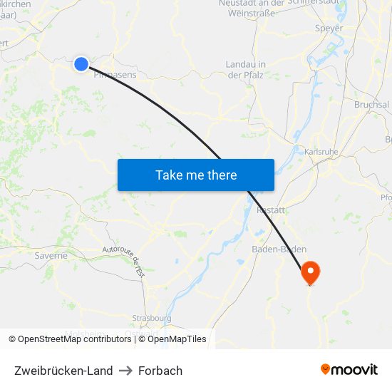 Zweibrücken-Land to Forbach map