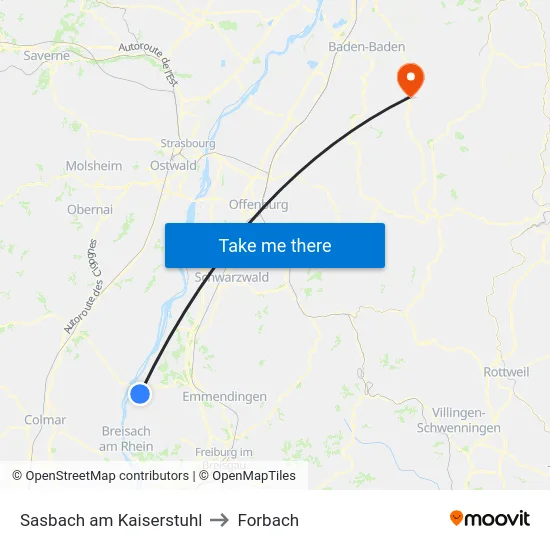Sasbach am Kaiserstuhl to Forbach map